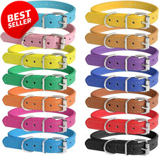 14pc Puppy ID Collars Adjustable 6-13" Leather Litter Small Medium Large Dogs US