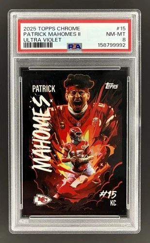 Topps Chrome 2025 Ultra Violet Patrick Mahomes II #UV-15 PSA 8 Chiefs CASE HIT