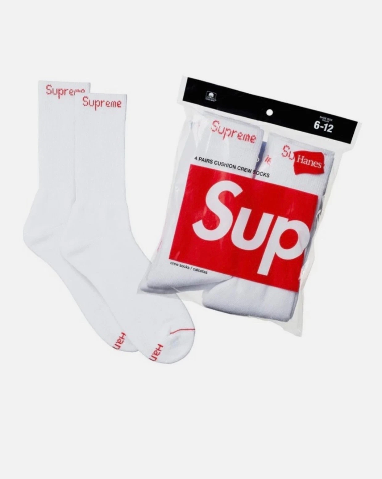 Supreme/Hanes Crew Socks Authentic White 4 Pack Size 6-12 Fast Free Shipping 🚚
Opens in a new windo