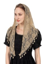 Wgior Triangle Veil for Church Lace Chapel Catholic Mass One Size, Beige