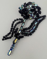 Vintage Made In Austria Flower Brooch AB Bagutte Rhinestones Japanned Metal