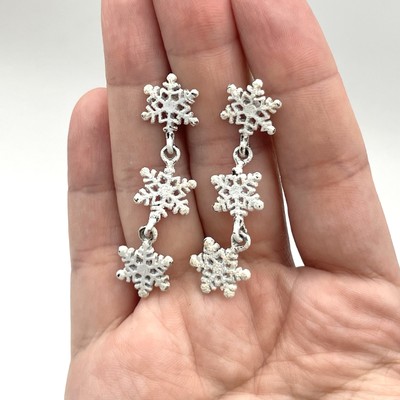 White Dangle Snowflakes Minimalist Pierced Winter Earrings