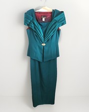 Alex Evenings Green Semi Formal Satin Dress w/Jacket Size 16 90s Vintage