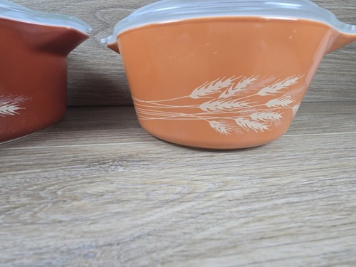 VTG 475-B 474-B PYREX AUTUMN HARVEST Fall Wheat Casserole SET W/ Lids 2.5 & 1.5 - Picture 3 of 11