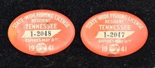 RARE CONSECUTIVE PAIR! 1941 Tennessee Fishing License Badges w/ Original Papers