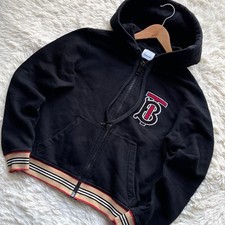 Current Burberry zip-up hoodie with TB patch and Nova Stripe, black, siz QY1Q4G