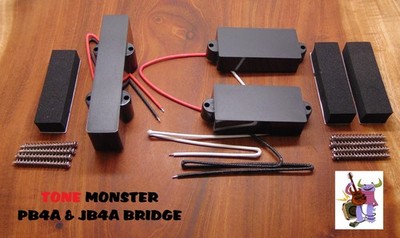TONE MONSTER P/J PB4A & JB4A BRIDGE 4 STRING BASS GUITAR PICKUPS ALNICO V