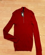 NEW I.N.C International Concepts Dark Red Ribbed Sweater Size S Men Half Zip Z16