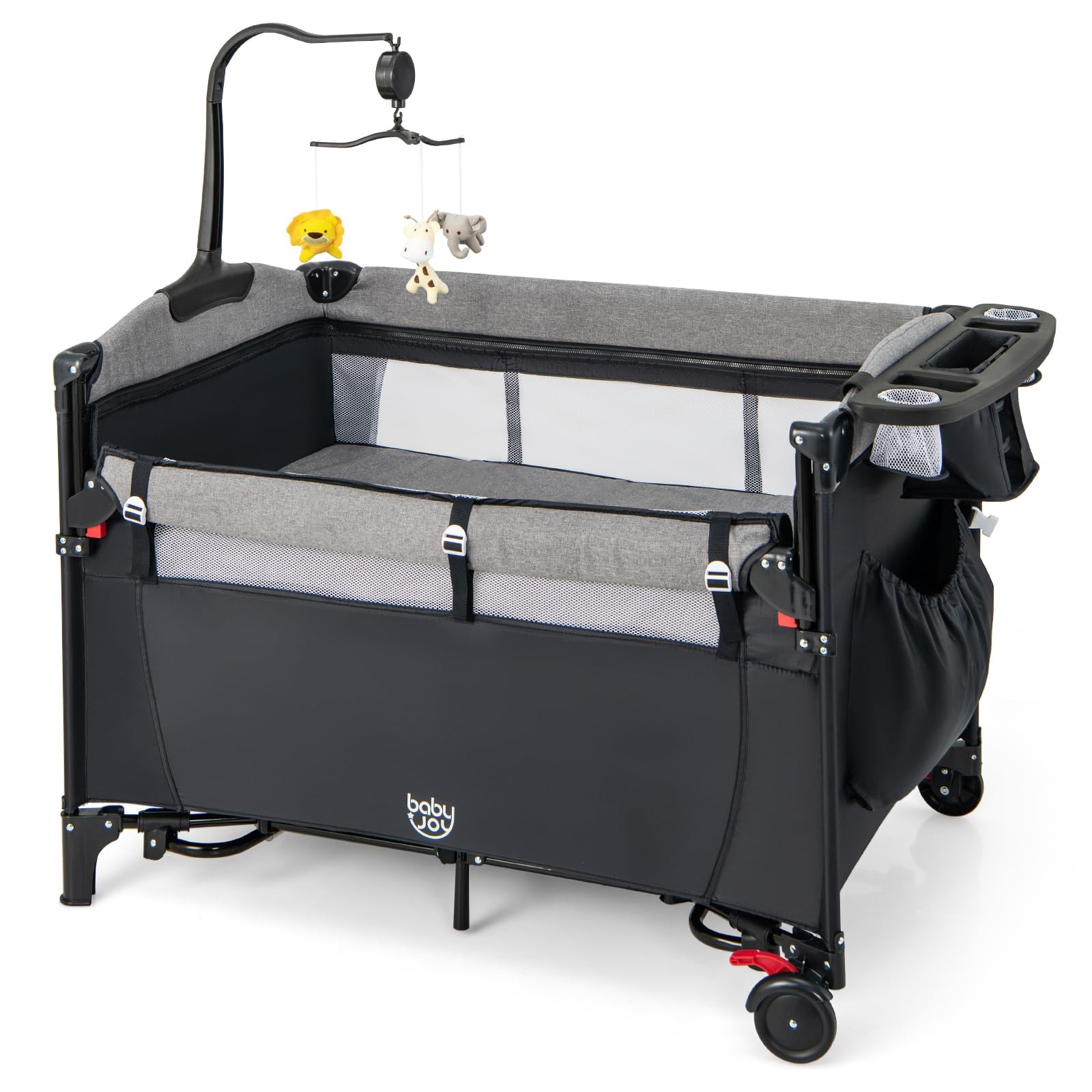 5-in-1 Pack and Play, Baby Bedside Sleeper with Bassinet, Multifunction Bedsi...