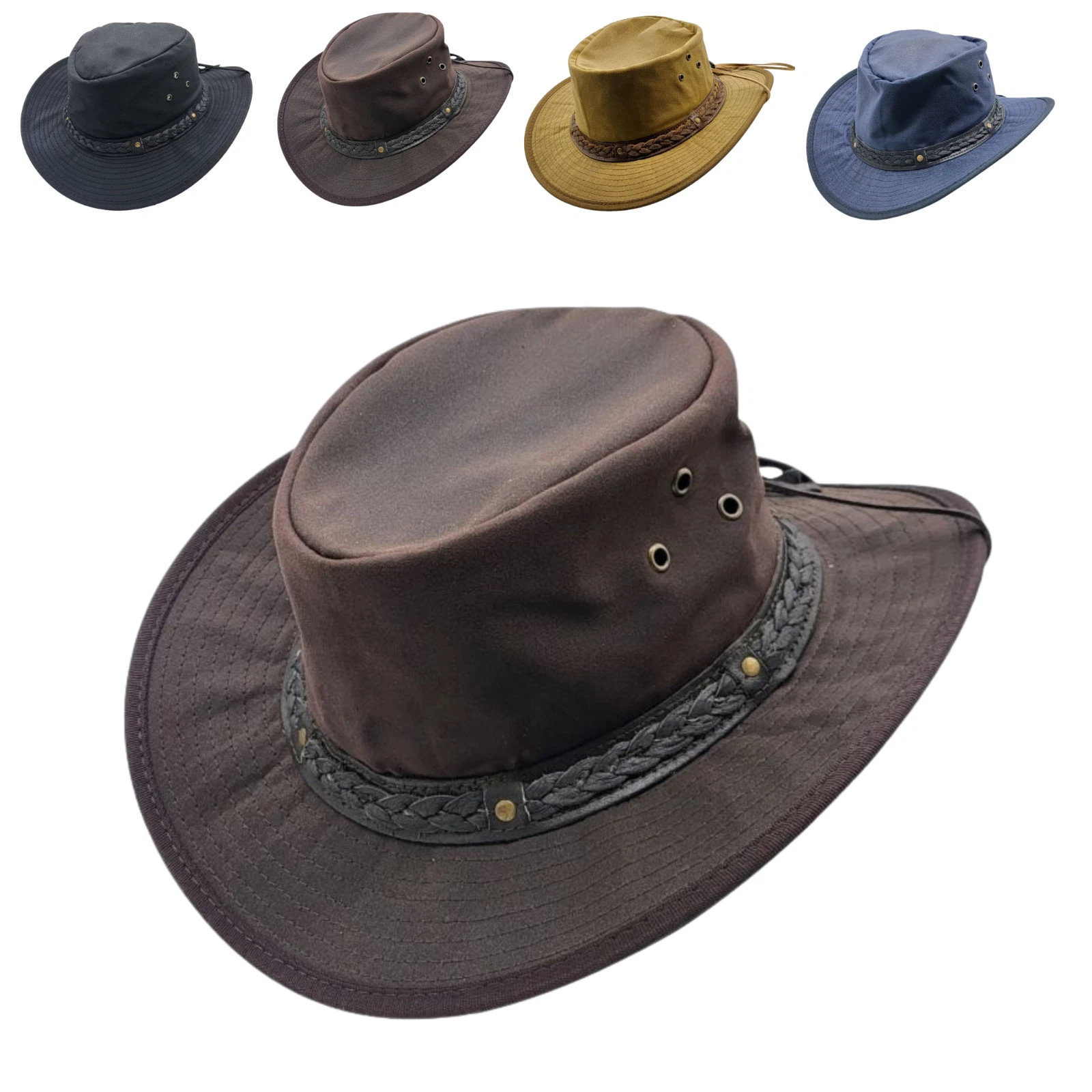 Western Outback Cowboy Hat Waterproof – Wax Cotton Wide Brim Riding Hat Unisex