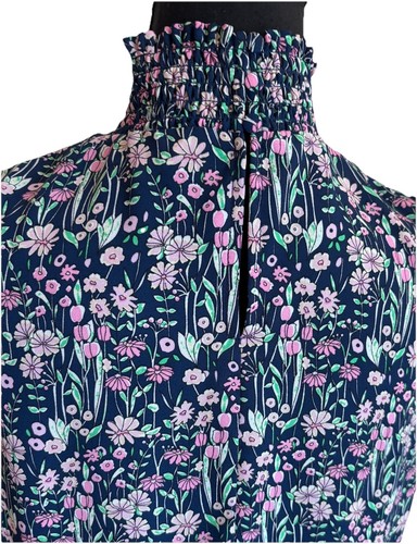 Nanette Lepore 6 kleine marineblau rosa Frühling Blumen Kittel Ostern Tee ausgestellt Midikleid - Bild 8 von 9