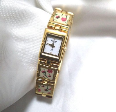 Westar Blumenmuster Armband Uhr 1P Diamant 18K vergoldet aus Japan