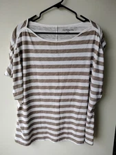 CROFT & BARROW Brown Stripe Women's Casual Short Sleeve Shirt 3X