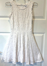 City Vibe Women’s White Lace Fit & Flare Dress Sleeveless Lined Size 0 EUC!