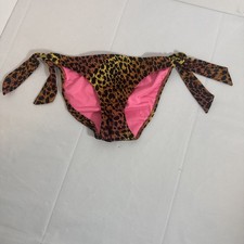 Victoria  s Secret Bikini Bottoms Leopard Print Tie Sides Pink Lining Size XS