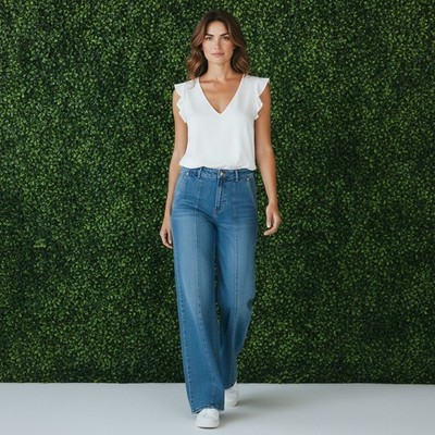 MICHAEL KORS Carmen Wide Leg Pintuck Jeans Super High Rise Medium Wash Size 6