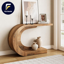 43.3 Inches Farmhouse Console Table 2-Tier C-Shaped Sofa Table behind the Couch