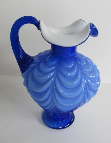 Fenton Vase Blue Overlay Cased Drapery Ruffles