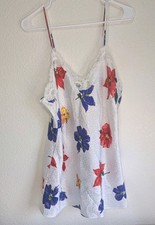 Vintage Val Mode White Floral Lace Trim Negligee Nightie Chemise Size Medium