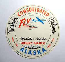 Vintage Northern Consolidated Airlines Luggage Label Western Alaska Angler's
