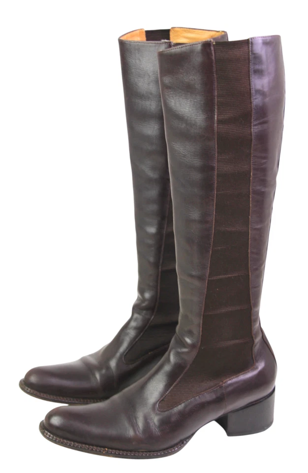 BOTAS ALTAS FREE LANCE MARRÓN CUERO GENUINO TACÓN MEDIO LATERALES ELÁSTICOS TALLA 36 Foto 3 de 4