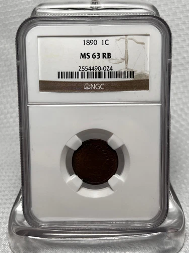 1890 INDIAN HEAD PENNY 1C One Cent Coin Graded By NGC MS63RB
