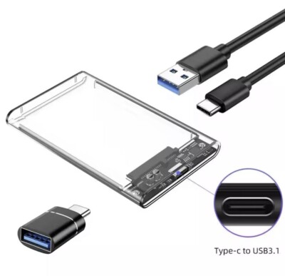 2.5 Zoll SATA HDD/SSD Gehäuse mit USB-C 3.1 + USB-C auf USB-A Adapter