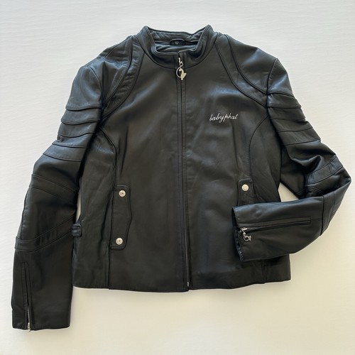 Vintage Baby Phat Women’s Moto Biker Style Leather Jacket Short Zips Pockets XL