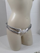 Vintage Lacoste Ornate Buckle Leather Rope Accent Black And White 35" Long