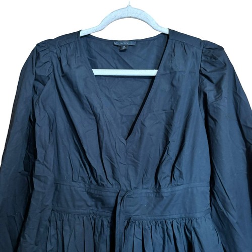 Mini Vestido J Crew Cuello en V Algodón Popelina Para Mujer 6 Negro Mangas Abullonadas Cintura Definida - Imagen 2 de 7
