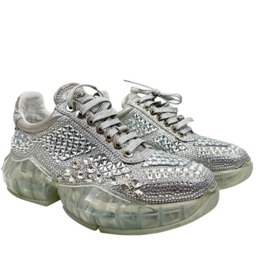 Sneakers Jimmy Choo Crystal Diamond strass glitter argento donna taglia 38 - Foto 2 di 13