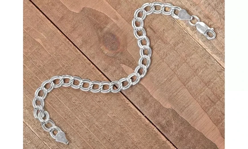 Cadena de pulsera con dije de doble eslabón de plata de ley 925 de 9 mm para hombre y mujer -7,5" Foto 4 de 4