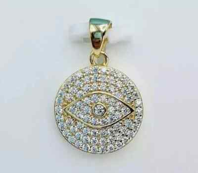 14K Yellow Gold Plated 2.50 CT Round Cut Real Moissanite Evil Eye Charm Pendant