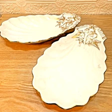 Old Paris Porcelain Shell Form Dishes Hand Painted Gilded 2 PCS