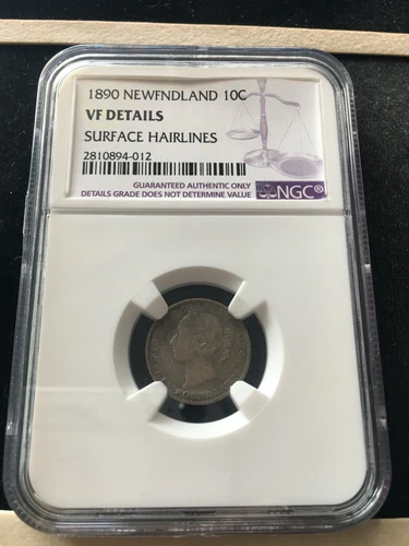 1890  NGC  Newfoundland, ¢10 Ten Cent, **VF Details ; Surface Hairlines**