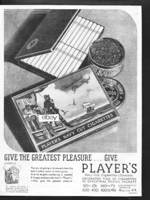 who makes players cigarettes PLAYERS CIGARETTES IMPERIAL TOBACCO CO GREAT BRITAIN GIVE AS A GIFT 1934 AD