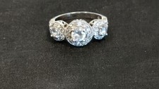 Sterling Silver 3 Stone Halo Ring - Size 6