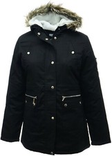 Size 20 Black Parka Coat Warm Quilt Lined Ladies Jacket Borg Fleece Lined Hood