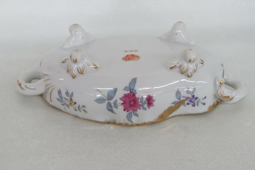 Lefton China Floral Porcelain Footed Oval Open Bowl with Two Handles 2320B - Picture 10 of 12