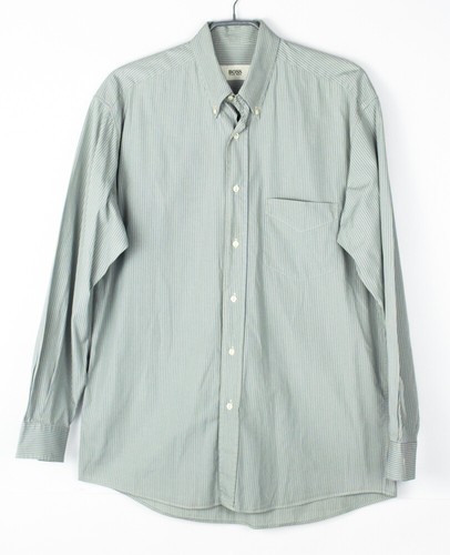 Vntage HUGO BOSS Hommes Décontracté Manches Longues Chemse Talle XL