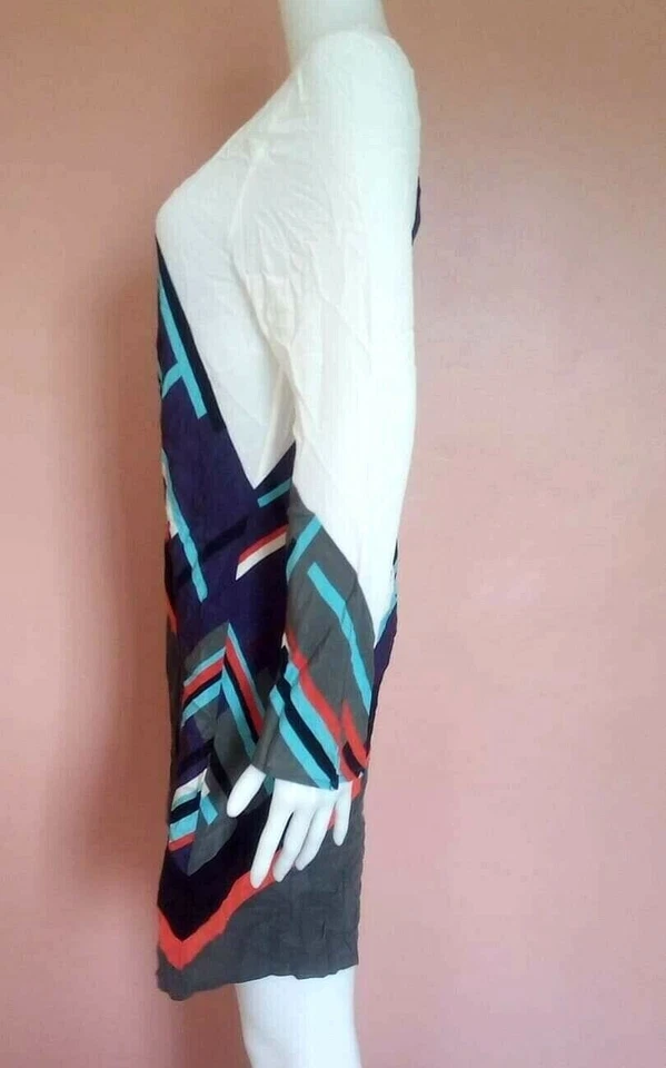 VESTIDO MULTICOLOR SEDA BLOQUES DE COLORES ESTAMPADO ABSTRACTO MANGA LARGA MSGM TALLA 40 Foto 2 de 4