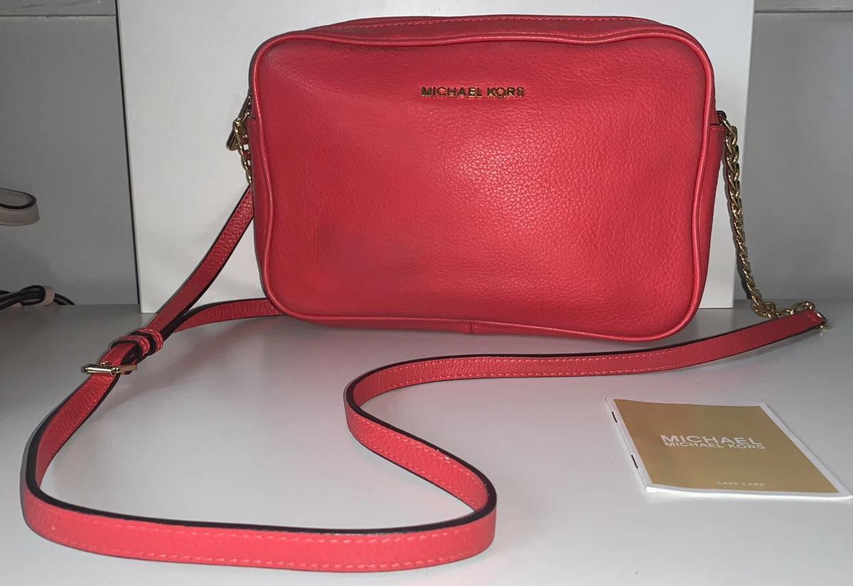Michael Kors Jet Set Bag Strap Crossbody Coral Pink Leather Chain VGC Care Card