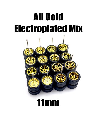 10 Sets Variety Gold Electro 11mm Real Rider Wheels w/ Rubber Tire Set For 1/64