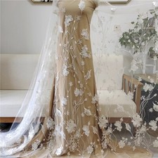 Flowers Plants Embroidery Bridal Dress Tulle Blossom Costume Gown Lace Fabric