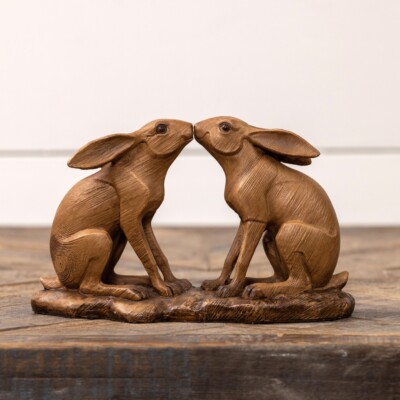 Kissing Bunnies Wood Look figurine, Perfect for Easter, Ragon House NWT