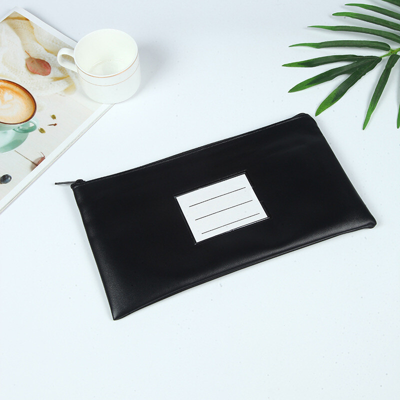 Money Bank Deposit Bag with Zipper, Cash Pouch with Clear Window, Black 2Pcs