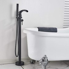 Freestanding Bathtub Faucet Floor Mounted Tub Filler Tap Waterfall Spout Black