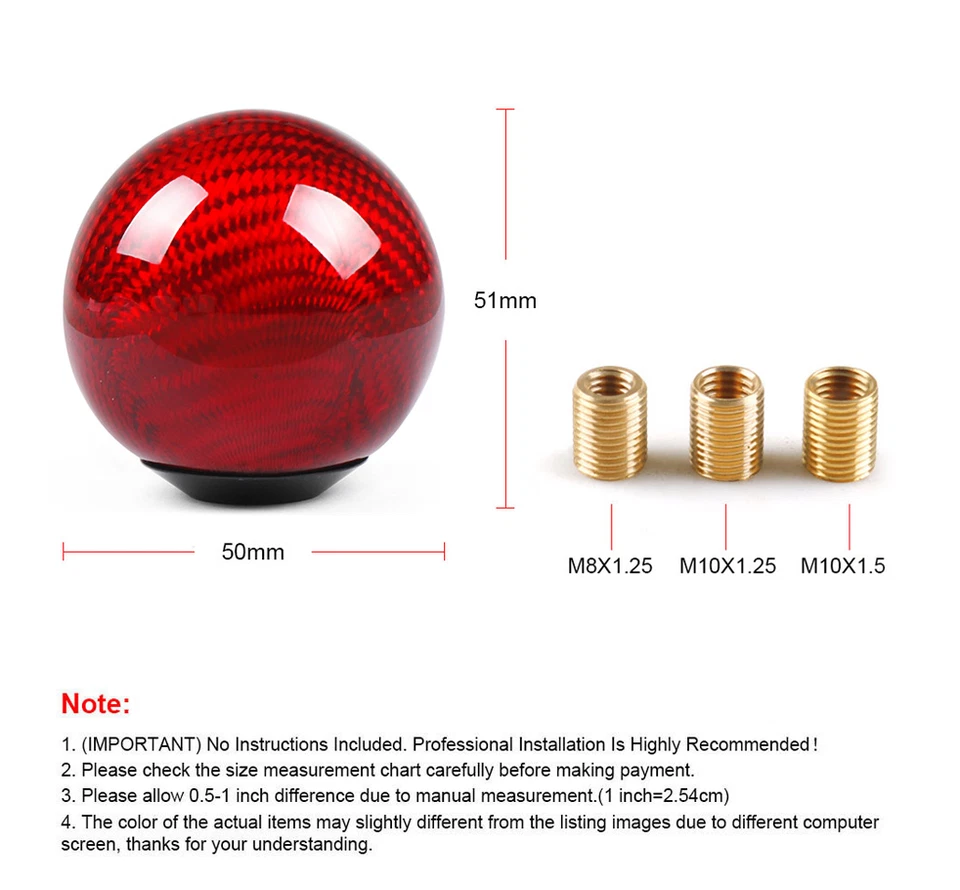 EE. UU. Universal Rojo Fibra de Carbono Coche Perilla de Cambio Cabeza Palanca de Cambio Bola Redonda Foto 2 de 4