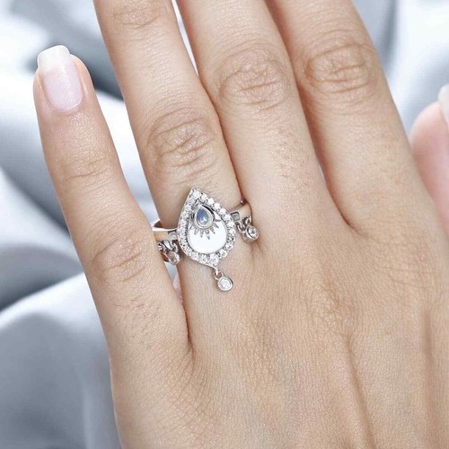 0.60ctw Premium Ethiopian Welo Opal & Zircon Ring Platinum Plated Size 7 - Picture 4 of 7