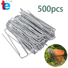 500 Pack 6" Garden Stakes Landscape Staples Galvanized Sod Staples 11 Gauge